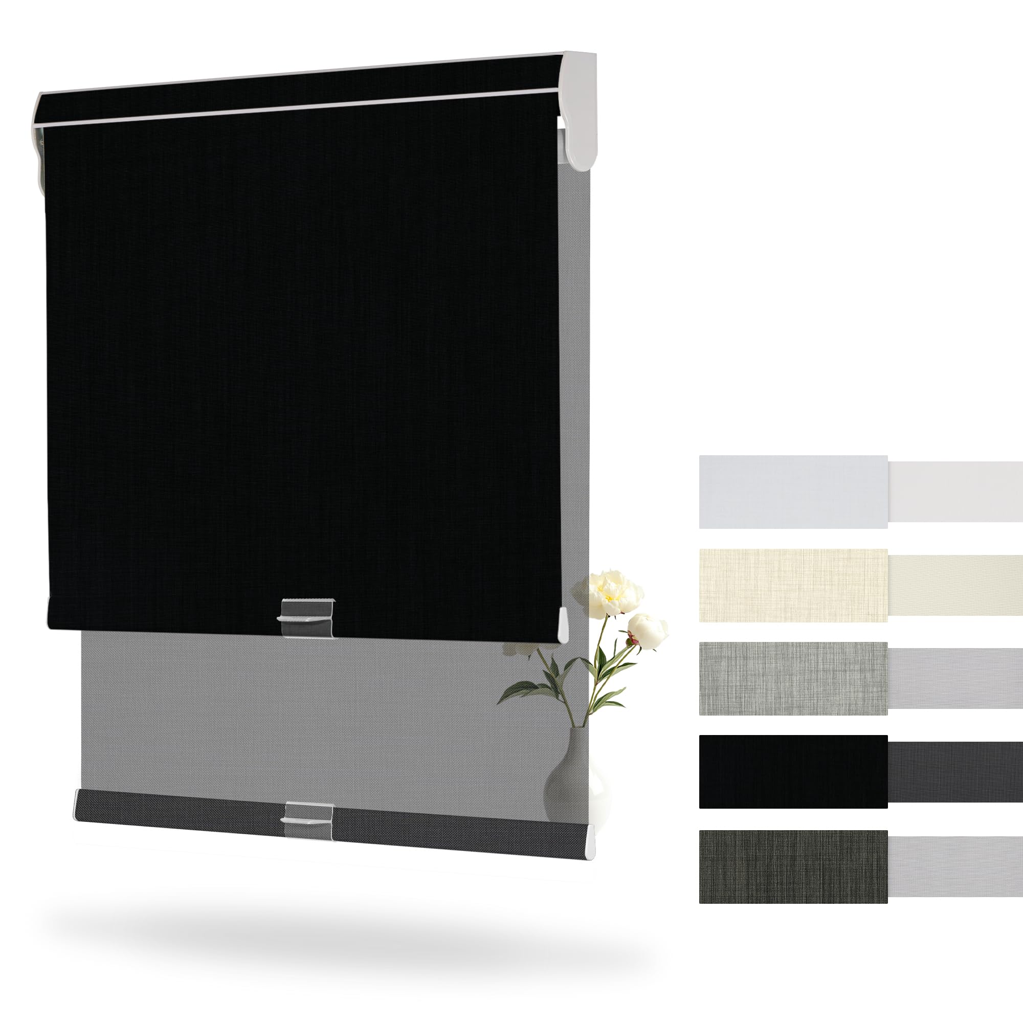 Amazon.com: Boolegon Cordless Dual Roller Shades, Linen Black and